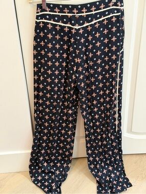 elevenses Navy Leggings with Cream Trim and Rust Print